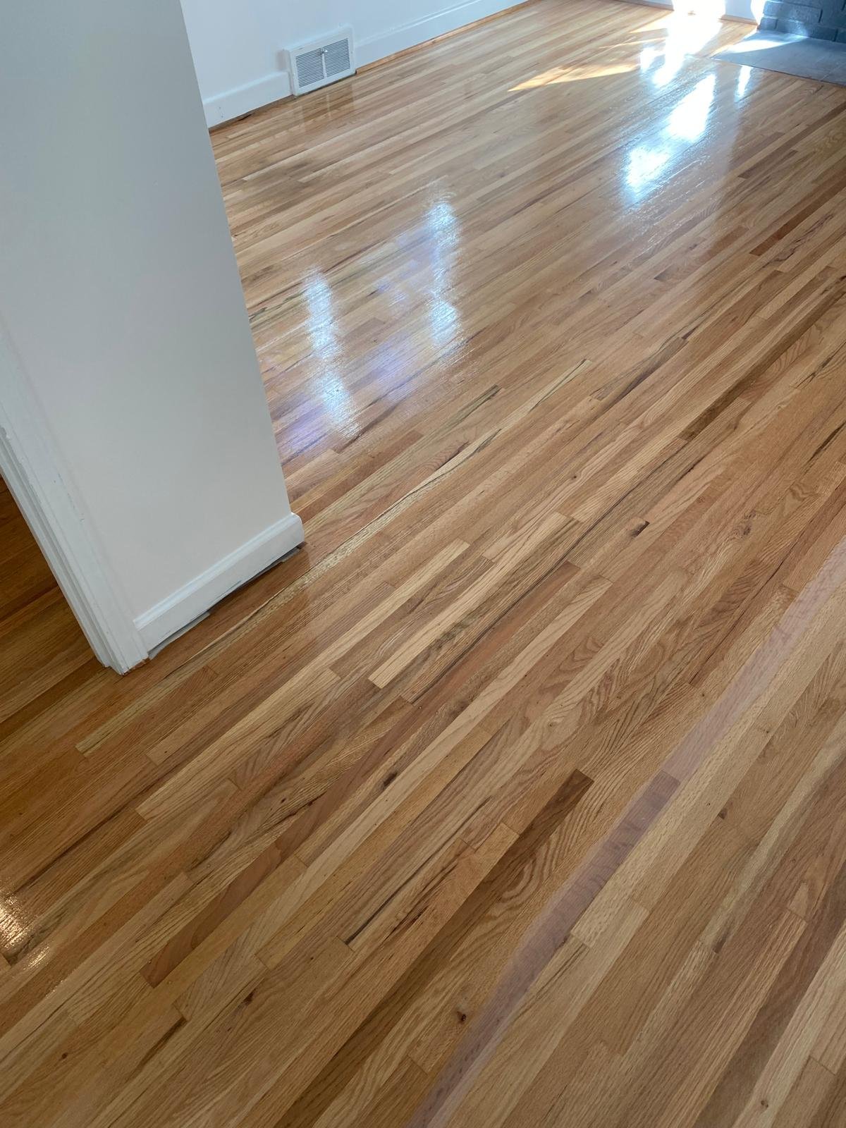 Refinished hardwood floor during renovation