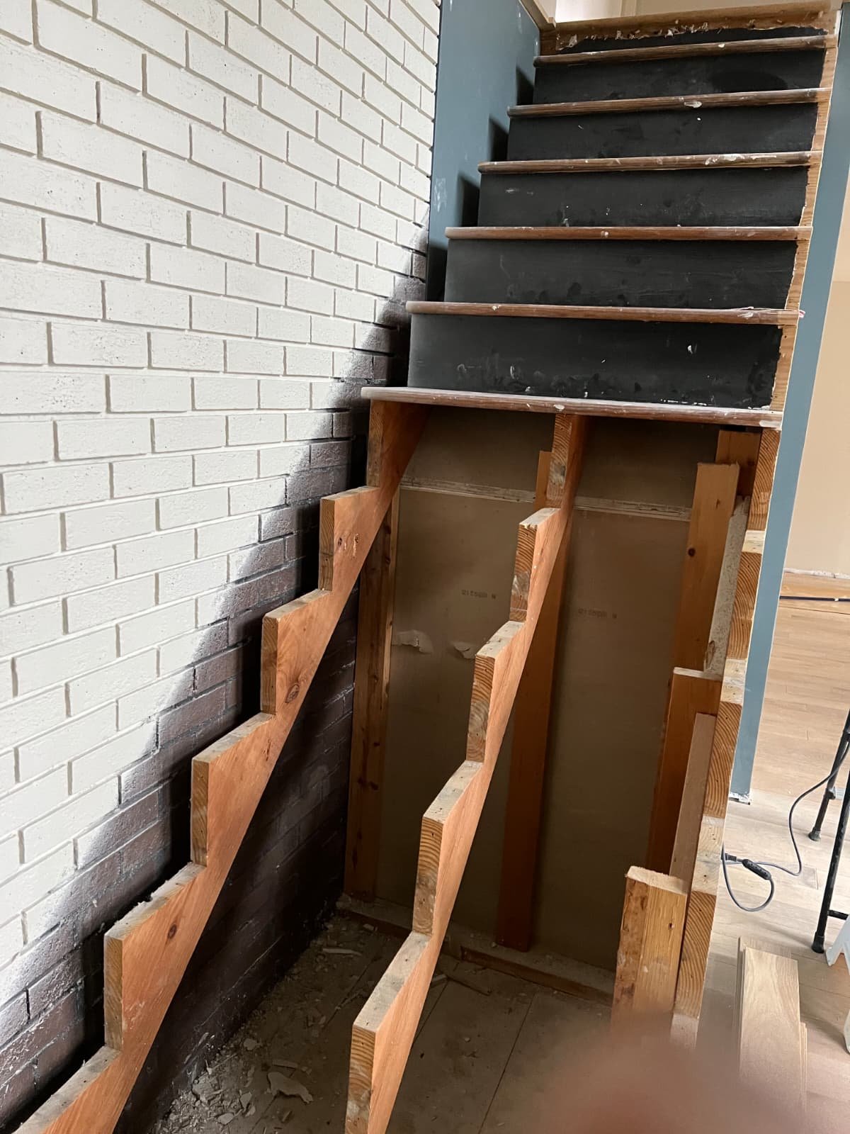 Stair framing during flooring renovation