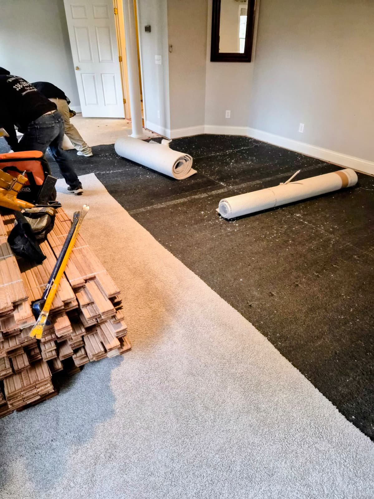Carpet installation in progress